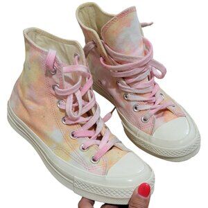 Pink cream orange tie-dye high top Converse, size 6, like new